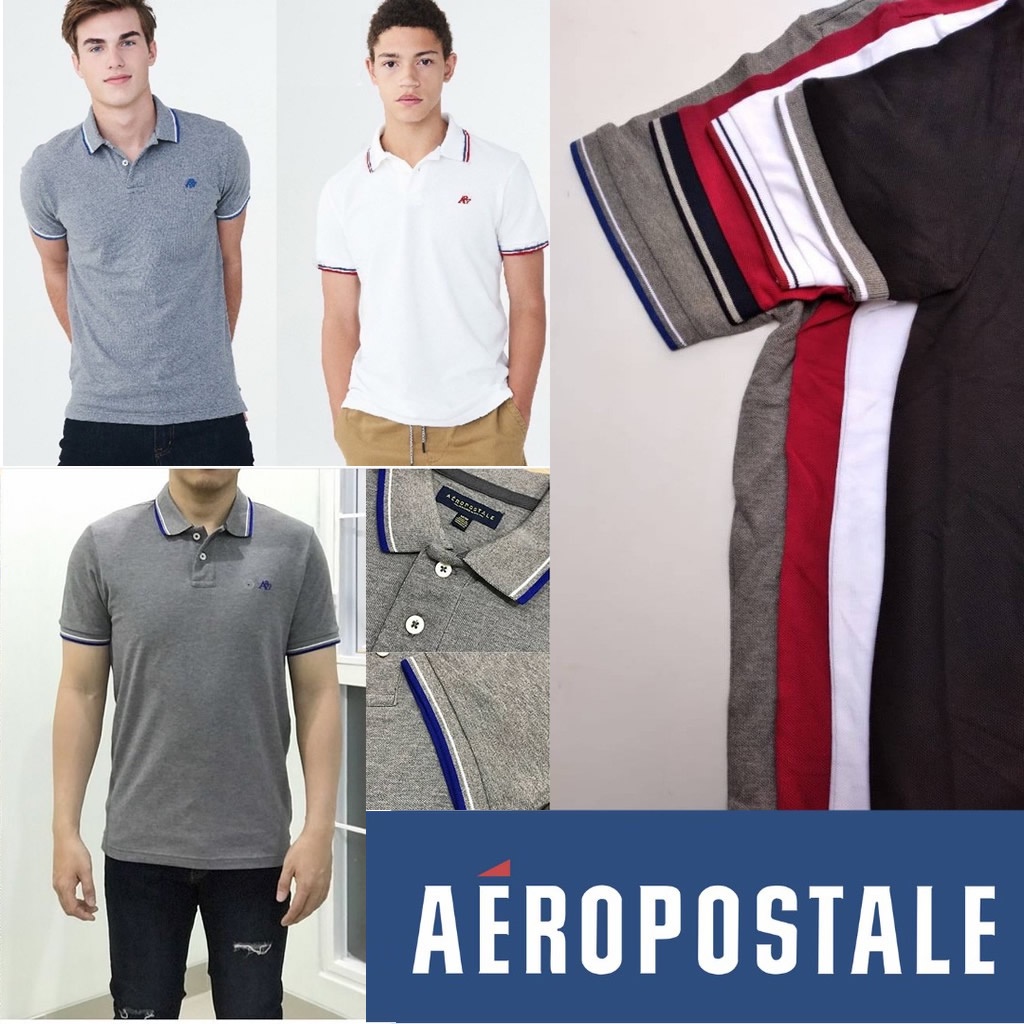 Aeropostale Mens A87 Striped Rugby Polo Shirt เสื้อเชิ้ตธรรมดาผู้ชาย // ส่งออกเหลือ