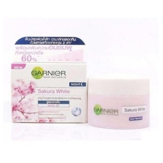 Garnier Sakura White Pinkish Radiance &amp; Poreless Night Cream 18ml. การ์นิเย่ ซากุระ ไวท์ พิงคิช เรเดียนซ์ ไนท์ครีม