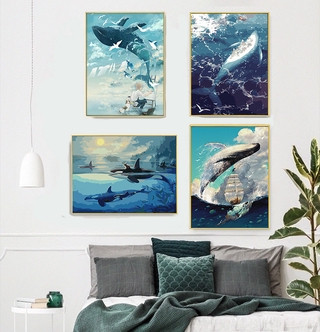 WHALE Spe ภาพจิตรกรรมบนผ้าใบลายวาฬ Diy ไม่มีกรอบรูปสําหรับตกแต่งบ้าน Xzjy01