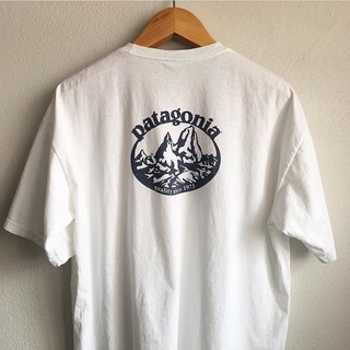 เสื้อยืดครอป American Vintage Patagonia Bata Mountain Print Loose Cotton Short Sleeve T-shirt for Men Tee