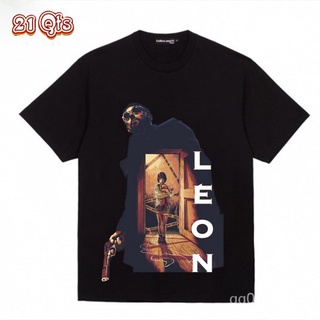 คอลูกเรือเสื้อยืดคอกลม$!21 สินค้าเดิม/เสื้อยืดคอกลม/The killer is not too cold/ LEON&amp;Heart door/สีดำ&amp;สีขาวผ้าฝ้ายแท้