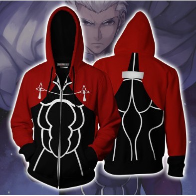 เสื้อแจ็กเก็ต มีฮู้ด พิมพ์ลาย Fate Stay Night 3 มิติ มีซิป