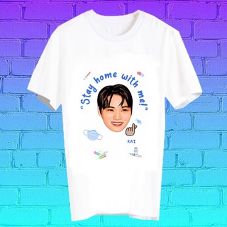 สั่งทำ เสื้อยืด Fanmade เสื้อแฟนเมด เสื้อยืดลายโควิด โควิด19 covid19 STAY HOME WITH ME อยู่บ้านกับ BLK49 KAI ไค