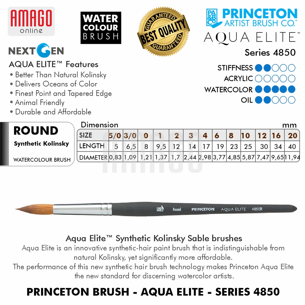 PRINCETON Aqua Elite Brush - Round - 4850 Series - เลือกขนาด