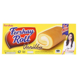 ว๊าว🍟 เฟอร์เชย์ เค้กโรลกลิ่นวานิลลาสอดไส้ครีม 20กรัม x 6 ซอง Fershay cake roll, vanilla flavor with cream filling, 20 gr