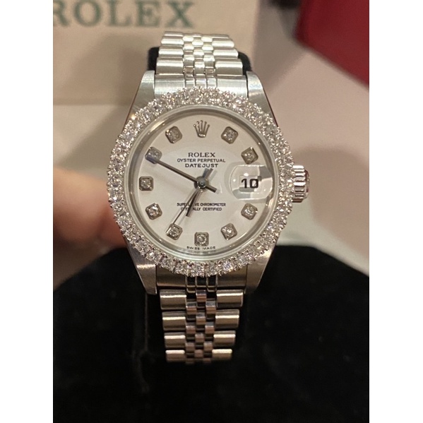 Rolex Datejust Lady หน้าขาวหลักเพชรขอบเพชร /กล่องใบเซอร์ครบ