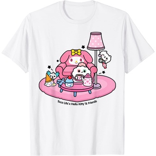 เสื้อยืดผ้าฝ้ายพรีเมี่ยม เสื้อยืด พิมพ์ลาย Toca Life x Hello Kitty &amp; Friends TEA PARTY