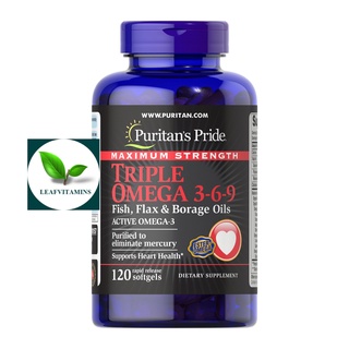 Puritans Pride Maximum Strength Triple Omega 3-6-9  (Fish, Flax , Borage Oils) / 120 Softgels