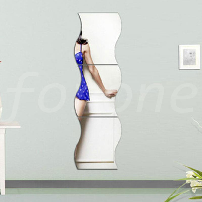 6Pcsset 3D DIY Removable Wave Combination Mirror Wall Stickers Home
