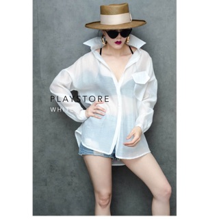เสื้อเชิ้ตทรงโคร่ง ทรงเก๋สไตล์เกาหลี  easywear...ใส่ออกมาชิคมาก!! ..เนื้อโปร่ง.. มีกระเป๋าด้านหน้าข้างเดียว