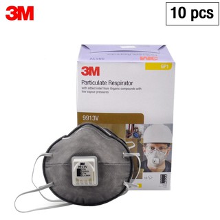 3M 9913V 1กล่อง (10ชิ้น) มีวาล์ว ดักจับฝุ่นละออง PM2.5 กันกลิ่นควันรถ 9913