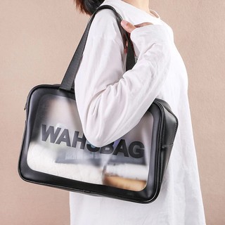 ราคาWASHBAG กระเป๋ากันน้ำแบบพกพาMatteตัวอักษรรูปแบบZipperแต่งหน้ากระเป๋าสำหรับเดินทางธุรกิจท่องเที่ยว