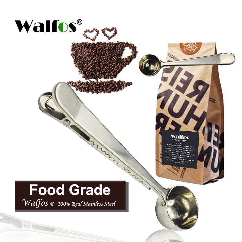 WALFOS 2-in-one ที่ตักกาแฟสแตนเลสแบบมัลติฟังก์ชั่น พร้อมคลิปชากาแฟเค้กช้อนตวงหวานอุปกรณ์ครัว