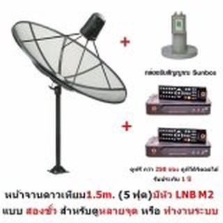 Hisattel หน้าจานดาวเทียม จาน C BAND 1.5 m (4 ชิ้น) + หัว LNB Mastersat M2 (2 ขั้ว)  พร้อมกล่อง Sunbox 2 ตัว  ดูทีวีได้มา