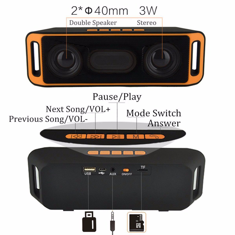 Bluetooth 4.0 Portable Wireless Speaker TF USB FM Radio Dual ...