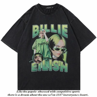 เสื้อยืดแขนสั้น พิมพ์ลายตัวอักษร Billie Eilish สไตล์ฮิปฮอป สตรีท สําหรับผู้ชาย และผู้หญิงS-3XL