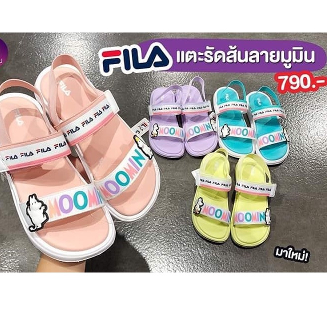 (ราคาป้าย 790) FILA Moomin Stitchy รองเท้าแตะรัดส้น เหลือสีหลือง Size.37,40