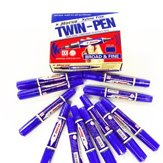 ปากกาเคมี 2 หัว ตราม้า (สีน้ำเงิน)