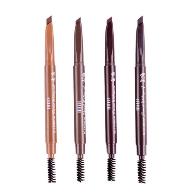 MILLE ดินสอเขียนคิ้วหัวตัด ขนิด ออโต้ ไม่ต้องเหลา พร้อมแปรงแปรงคิ้ว 6D Eyebrow Pencil Waterproof