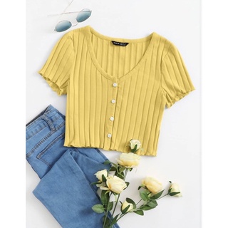 SHEIN [Ct.23] Button Up Rib-Knit Crop Top