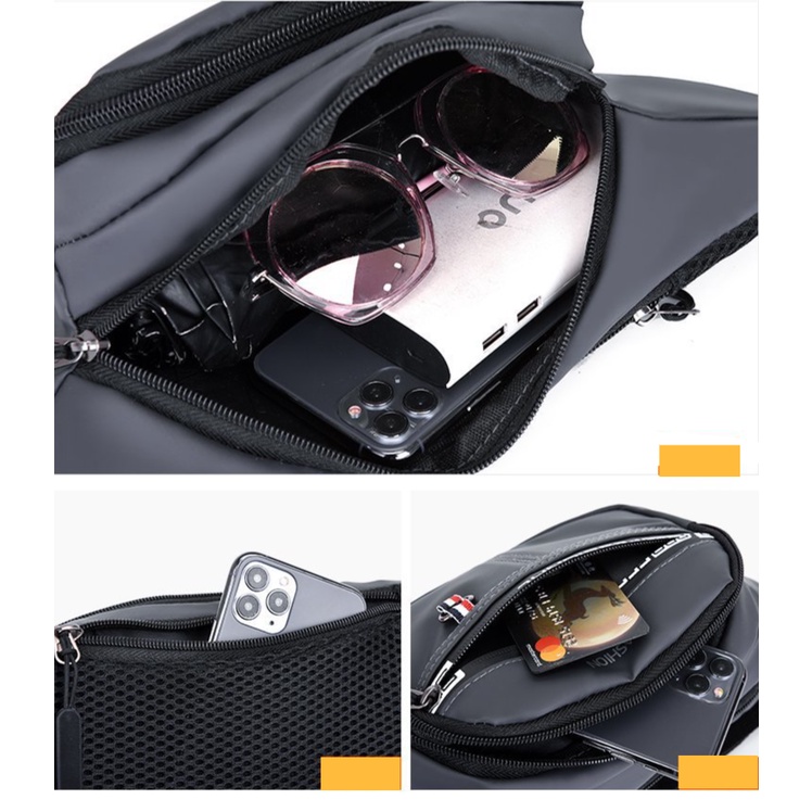 (w194) กระเป๋าคาดอกคาดเอว ผิวผ้ากันน้ำ แต่งห่วงห้อยกุญแจ vgetbag