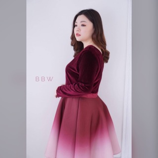 BBW-Mini Drese เดรสทรูโทนไล่สีแขนยาว โทนแดงเบอร์กันดีBBW