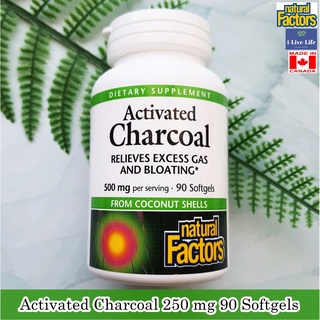 สารสกัดจากชาโคล Activated Charcoal 500 mg 90 Softgels - Natural Factors ถ่านกัมมันต์