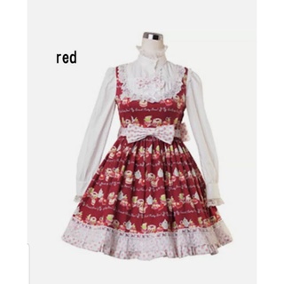 🍓 Bodyline 🐰 เดรส มือ 1 อก82-88ซม. Lolita Gothic Sweet border jumper skirt สีแดง