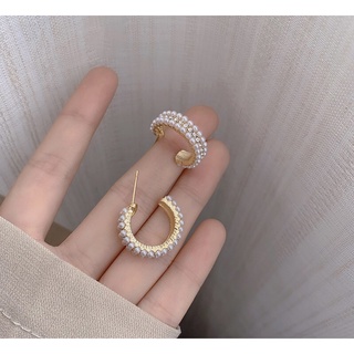 พร้อมส่ง - ต่างหูก้านเงิน S925 - 1040 ต่างหูมุกแต่งเพชร
