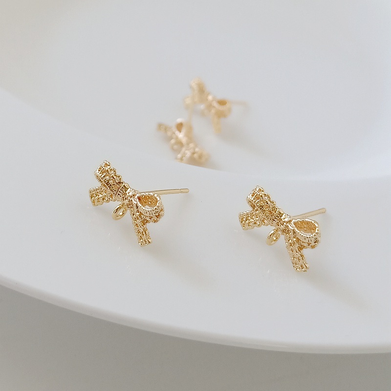 ต่างหูเงินแท้ 925 ชุบทอง 14K ประดับโบว์ ลูกไม้กลวง แฮนด์เมด DIY อุปกรณ์เสริม