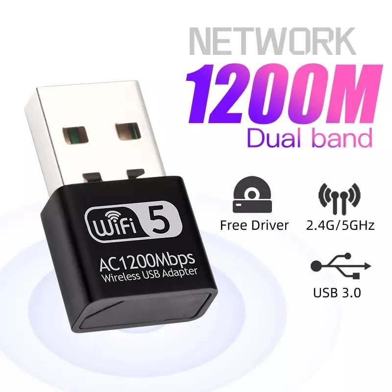 1200Mbps Mini USB Wifi Adapterการ์ดเครือข่ายLanสำหรับPC Wifi Dongle Dual Band 2.4Gและ5G wireless Wi-Fiตัวรับสัญญาณ