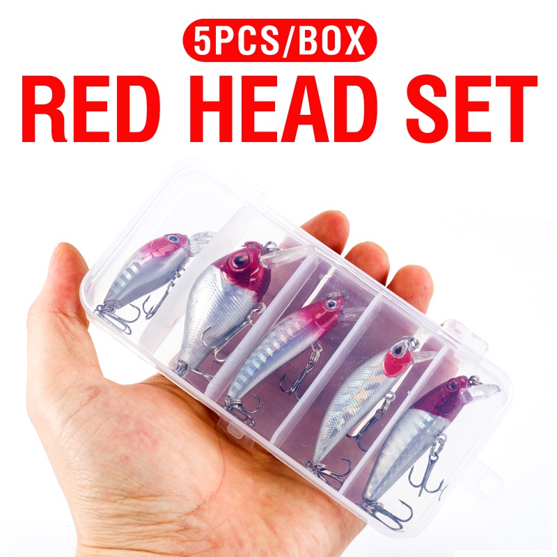 ชุดเหยื่อตกปลา พลาสติกแข็ง หัวสีแดง 4.5 5.5 5.6 5 5.8 ซม. 5 สี 5 ชิ้น ต่อกล่อง - รูปที่ 3