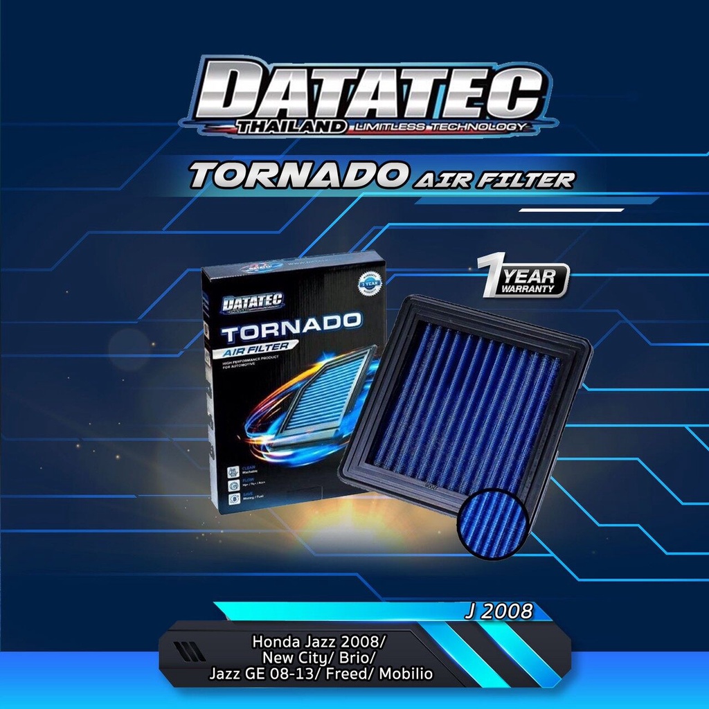 กรองอากาศผ้า Datatec Tornado รุ่น Honda City/Jazz Ge ปี 2008-2013/Brio/Mobilio/Freed(ใส่ไฮบริดไม่ได้)แผ่นกรองอากาศ ไส้กร