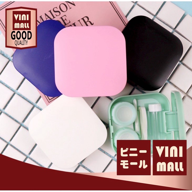 【VINIMALL คุณภาพดี】ชุดตลับคอนแทคเลนส์ มีกระจก กล่องคอนแทคเลนส์ ตลับคอนแทคเลนส์ สีพื้น ที่ใส่คอนแทคเลนส์ มินิมอล GZ