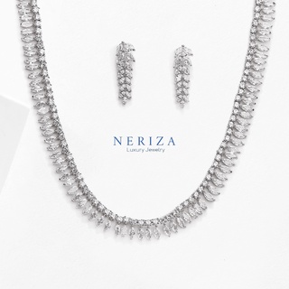 Neriza Jewelry/ชุดเครื่องประดับเจ้าสาวเพชรขาวล้วนเกรดพรีเมี่ยมประกายไฟเทียบเท่าเพชรแท้ รหัส NSW048 จัดส่งฟรีพร้อมกล่อง