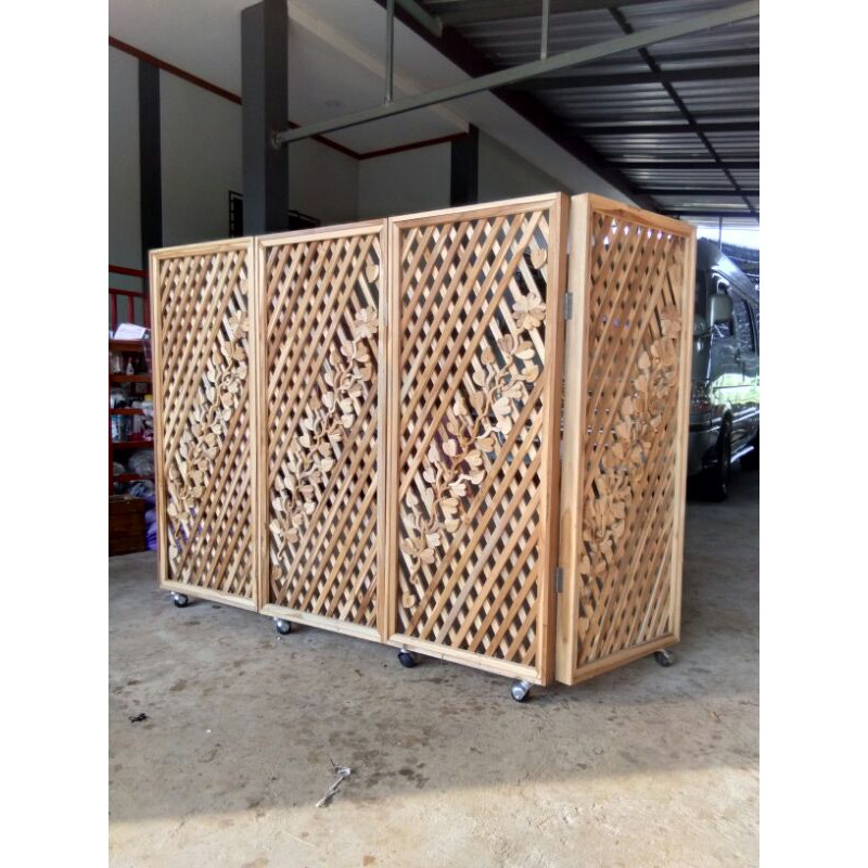 ฉากกั้นไม้สักขนาดสูง120cmกว้าง200cm(ฟรีล้อ)
