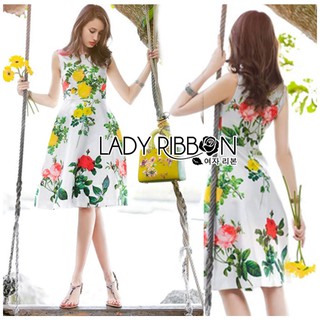 Lady Rosie English Roses Printed White Sleeveless Dress