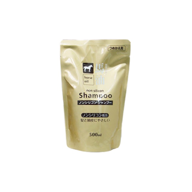 🇯🇵แชมพูน้ำมันม้า ถุงเติม Kumano horse oil Non silicone shampoo refill 500 ml