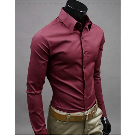 อ่านสต็อกชายเสื้อแขนยาว Slim Fit ธุรกิจสไตล์เกาหลี Solid Tops สําหรับ Office Men Plus ขนาด Kemeja Baju Lelaki XY0605