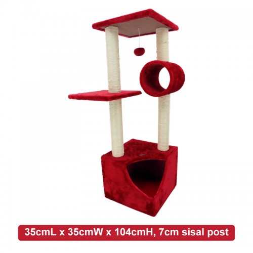 Pepets Cat Tree Precis ของเล่นแมว 35cmL x 35cmW x 104cmH 7cm Sisal Post – สีแดง