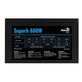 POWER SUPPLY (อุปกรณ์จ่ายไฟ) AEROCOOL รุ่น SUPERB 600W - สินค้ารับประกัน 3 ปี