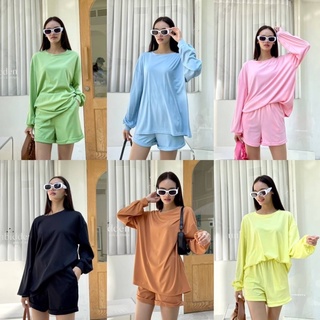 ✔️พร้อมส่ง✔️เซตเสื้อโอเวอร์ไซส์แขนยาว + กางเกงขาสั้นพับขอบ ผ้าคอตตอนนิ่ม งานเกาหลี🥰 #wynn