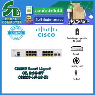 Cisco อุปกรณ์เน็ตเวิร์ค	CBS250-16T-2G-EU	SW	CBS250 Smart 16-port GE, 2x1G SFP