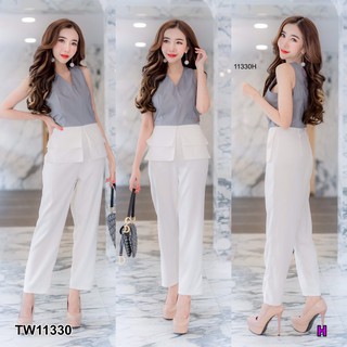 J11330 Jumpsuit จั๊มสูทยาวคอวีแขนกุด