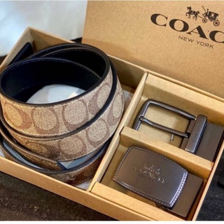 ส่งฟรี🔥เข็มขัด ผู้ชาย Coach แท้💯 รุ่นขายดี สายสีน้ำตาลทอง มี2หัว สลับใช้ได้ ของขวัญ สุดคุ้ม