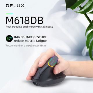 DELUX M618DB เมาส์ไร้สาย 2.4 กิกะเฮิร์ตซ์ บลูทูธ 4.0 แนวตั้ง แบตเตอรี่แบบชาร์จไฟ 2400 จุด สำหรับแล็ปท็อปพีซี