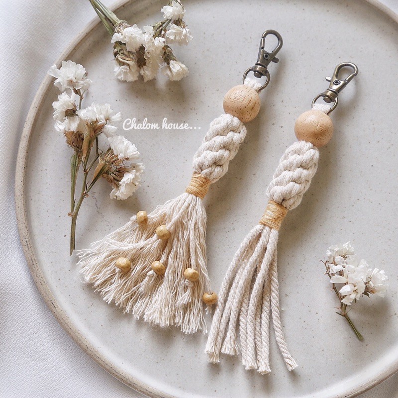 macrame โพวงกุญแจ งานฝีมือ แขวนตกแต่ง กระเป๋าหวาย