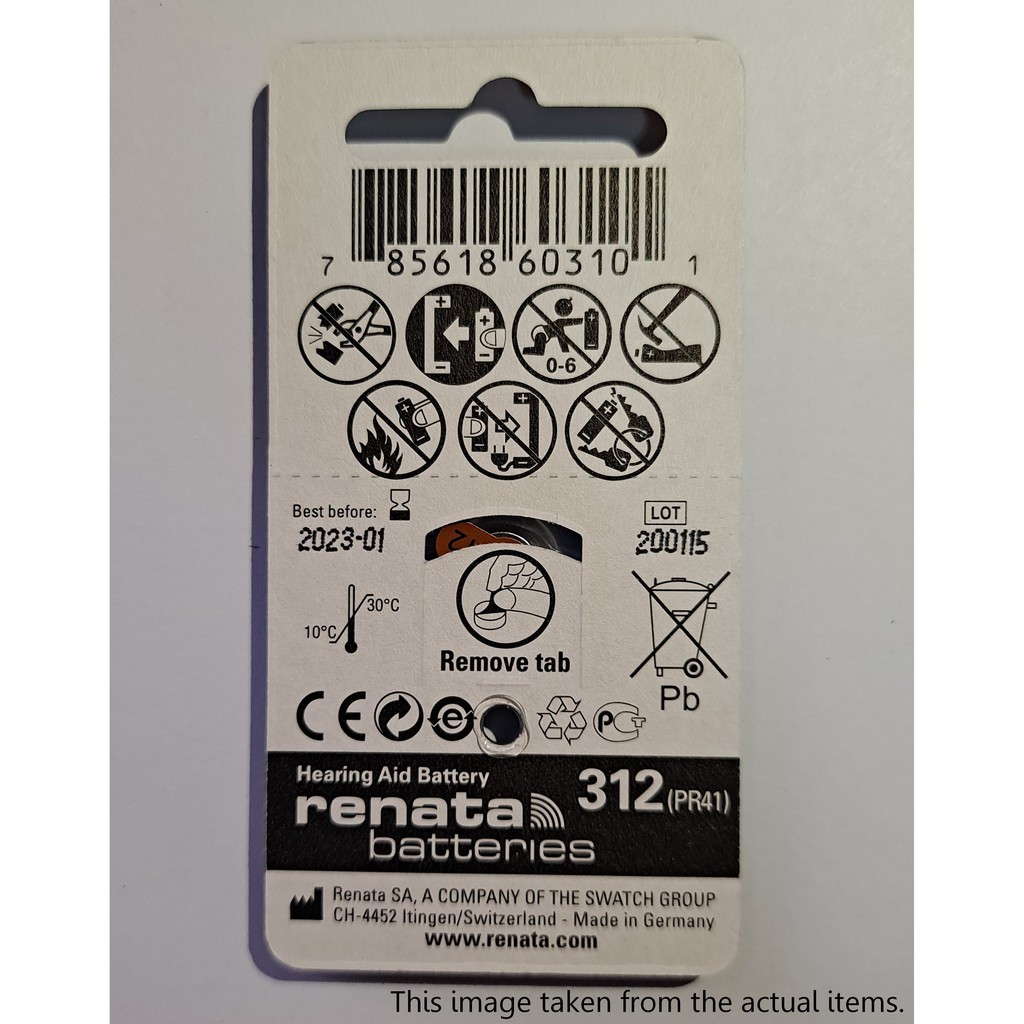 ถ่านเครื่องช่วยฟัง Renata ZA312 (PR41) แบตเตอรี่เครื่องช่วยฟัง ถ่านใส่เครื่องช่วยฟัง ถ่านหูฟัง ถ่านเบอร์ 312 แท้100% - รูปที่ 2