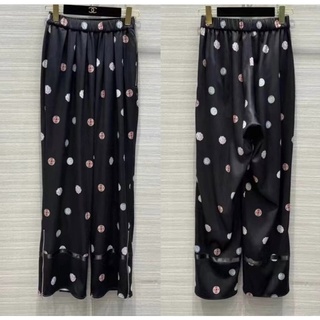 CHANEL CREPE SILK PRINT BLACK&amp;MULTICOLORS TROUSERS SS21