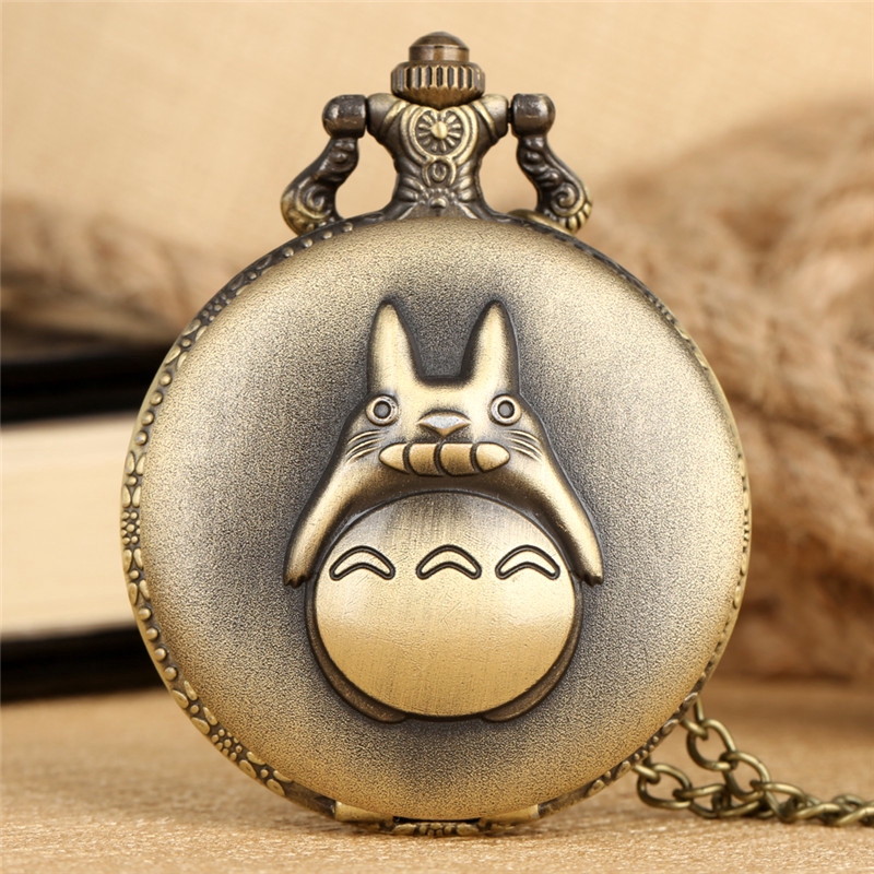 Bronze Vintage Lovely Totoro Men Women Kids Quartz Pocket Watch Necklace Chain Gift